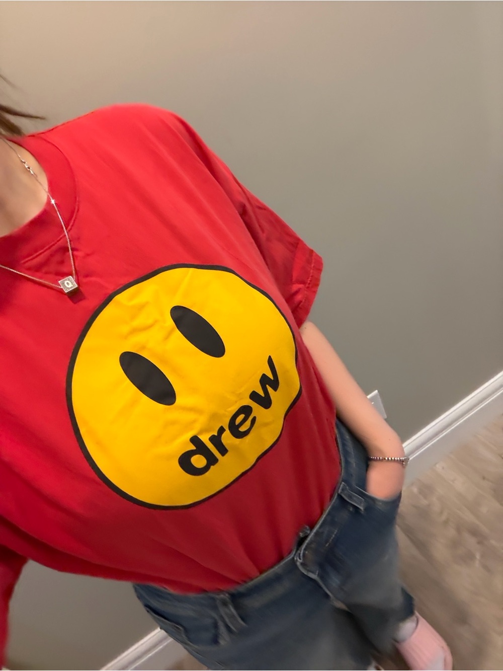DREW House Classic Red Tee with Yellow Smiley Logo